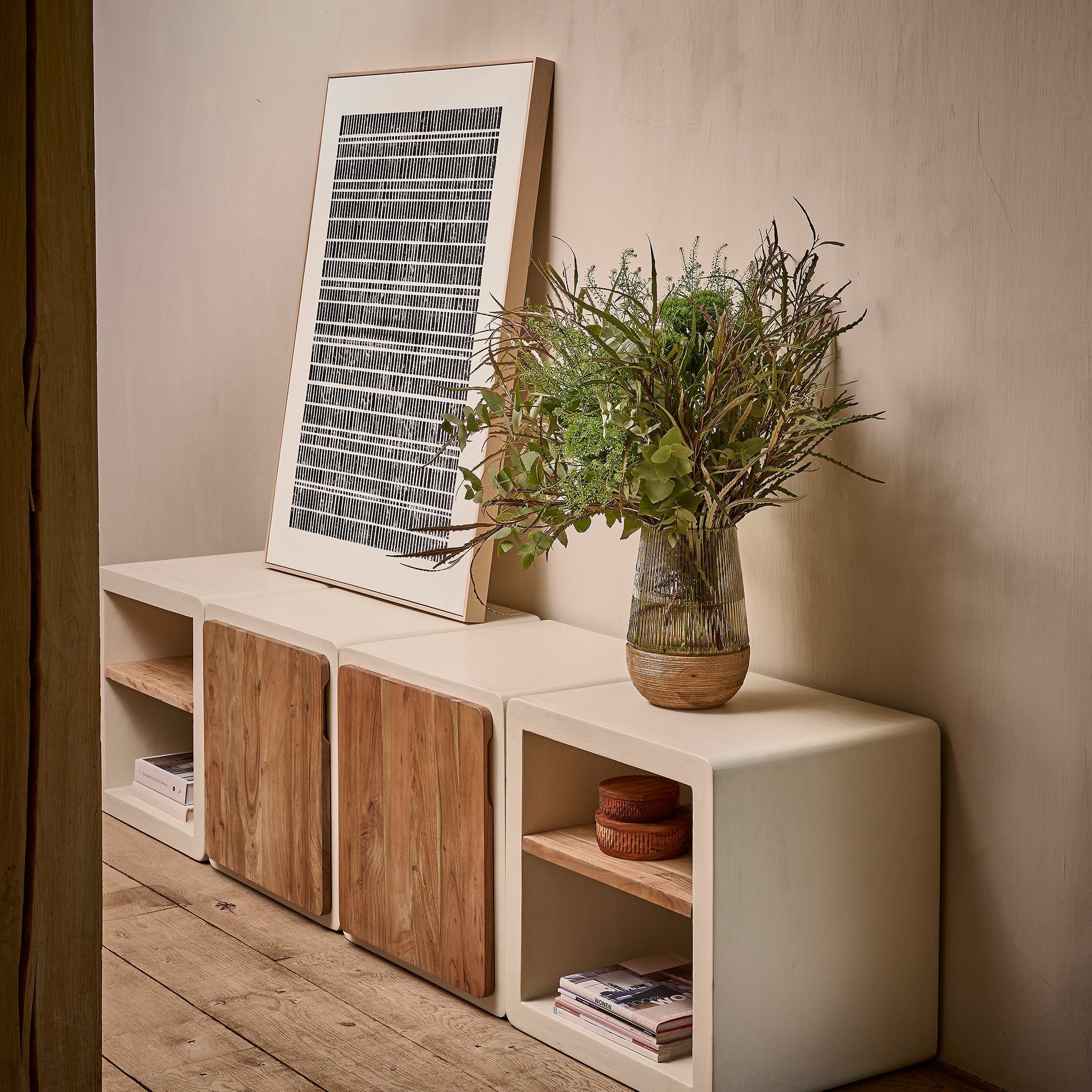 Blanche Wandkunst | Canvas Met Hout | 90x120cm