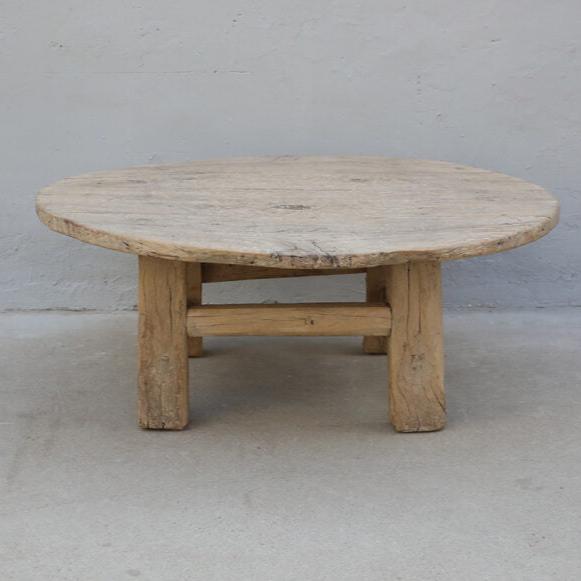 Mesa de centro redonda de madera de olmo