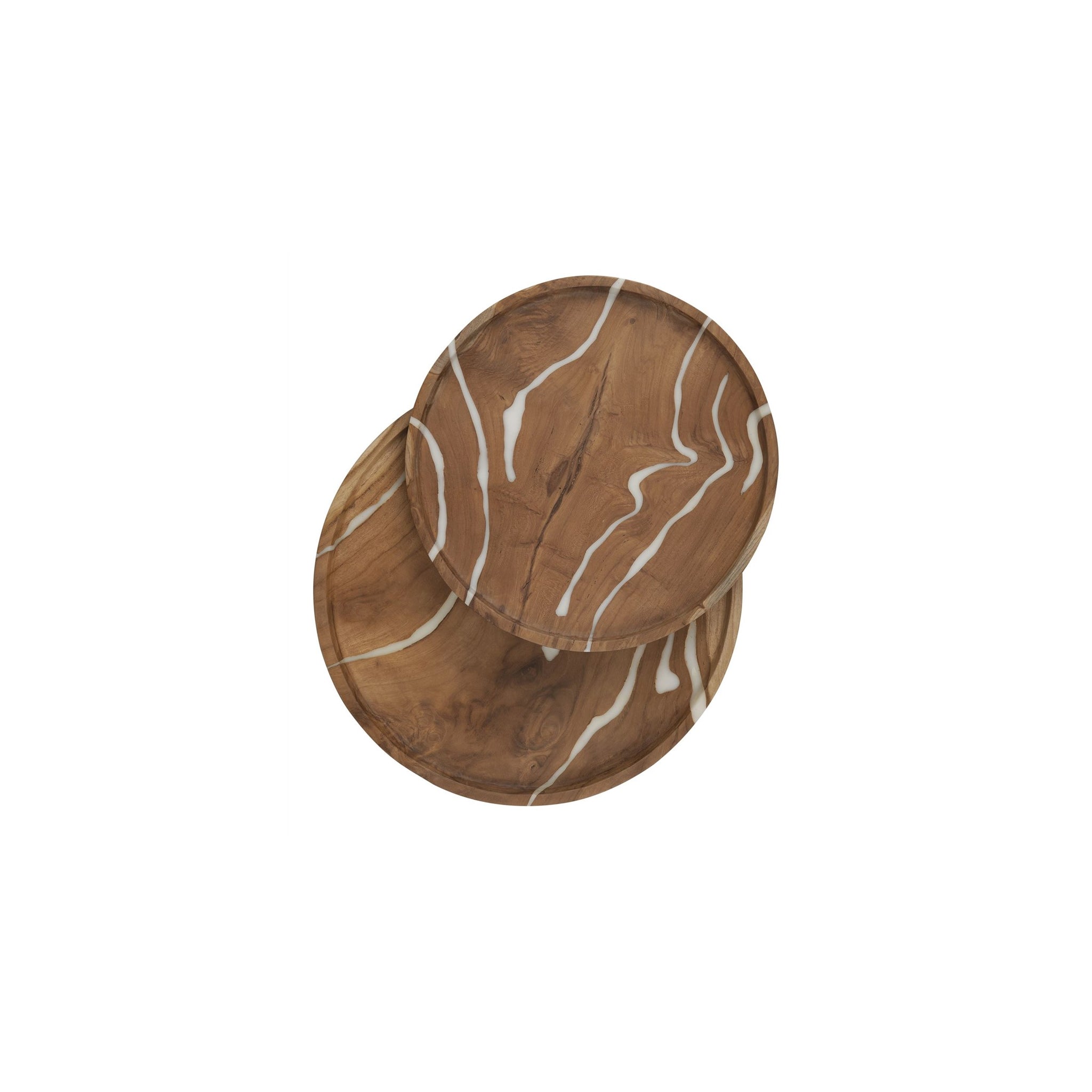 Bandeja de teca color crema de Ø30 cm y Ø35 cm | Juego de 2