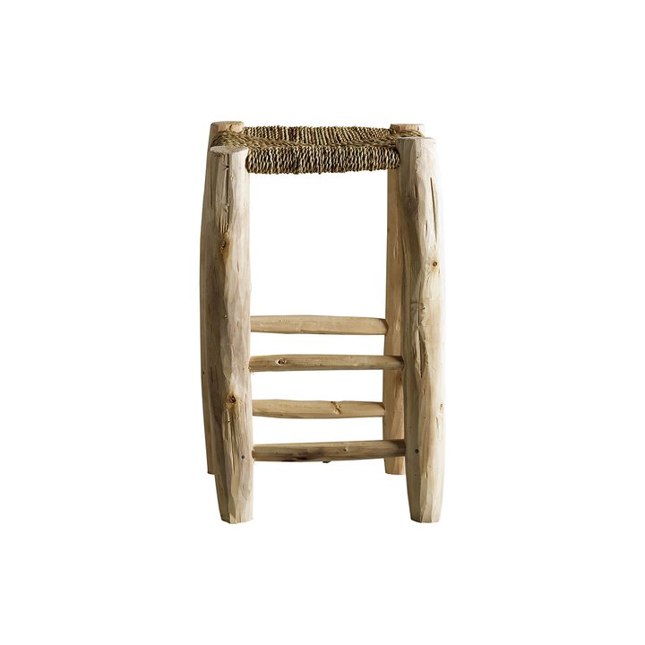 TABURETE | MADERA DE EUCALIPTO Y HOJAS DE PALMA | ALTO 30 CM