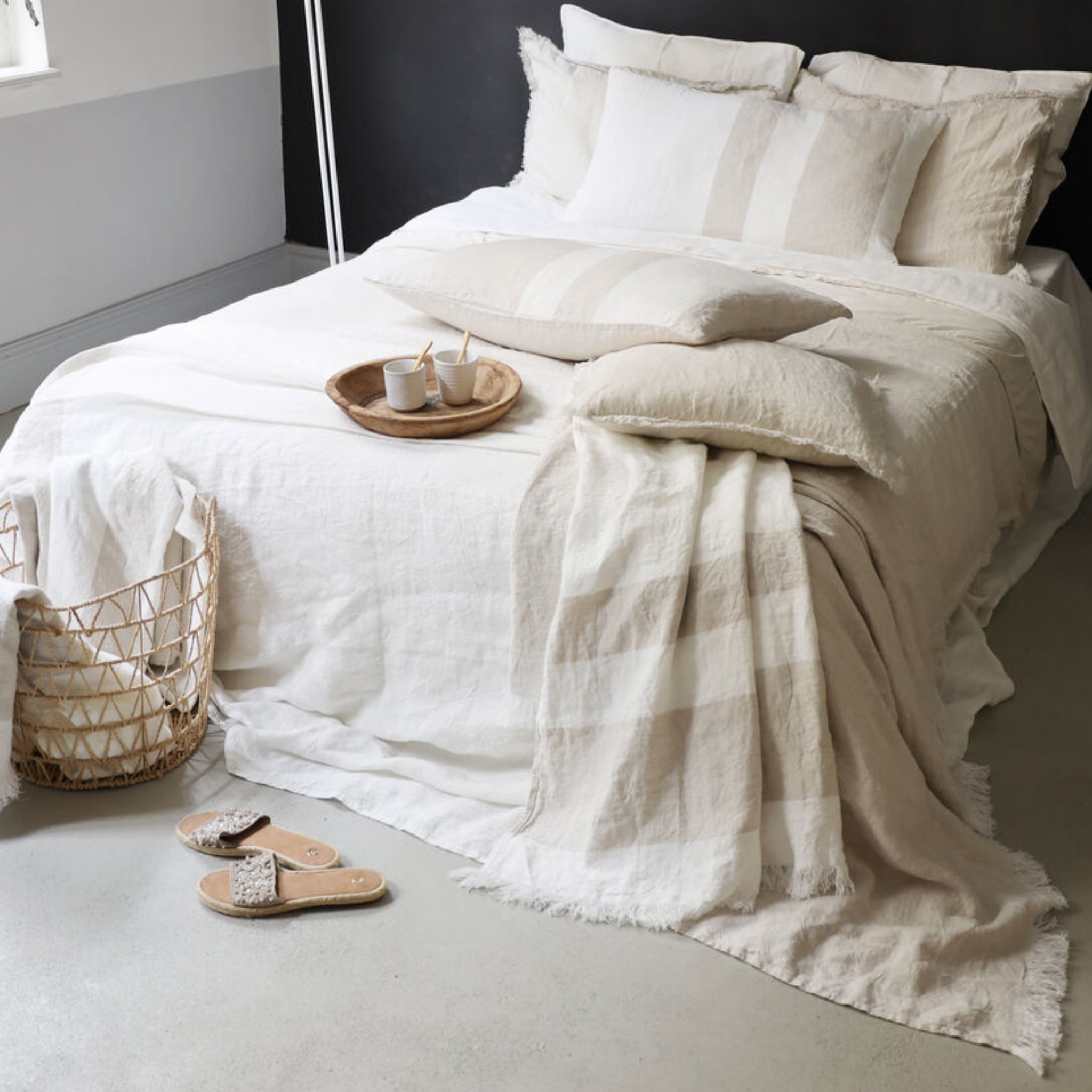 Linnen Plaid Besos | Naturel - Gebroken wit | 135x260cm