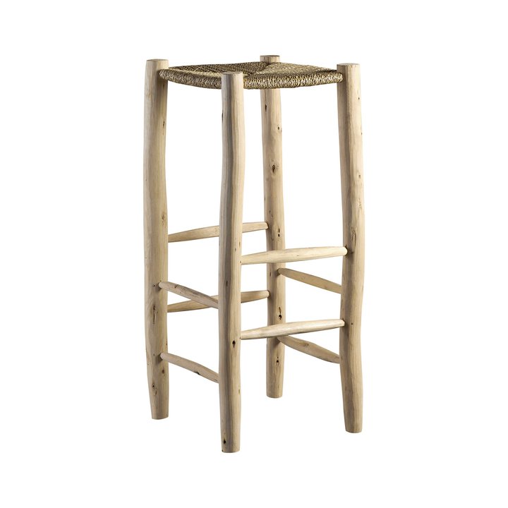 TABURETE DE BAR | MADERA DE EUCALIPTO Y HOJAS DE PALMA | ALTO 80 CM