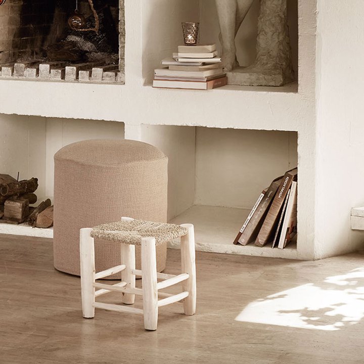 STOOL | EUCALYPTUS WOOD AND PALM LEAVES | H 30 CM